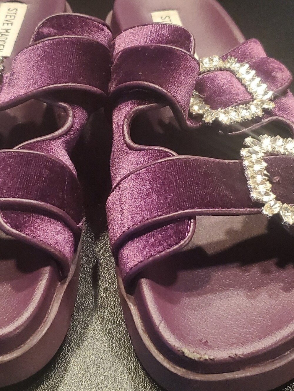 Steve Madden Velvet Slides With Diamonds Purple Size 10